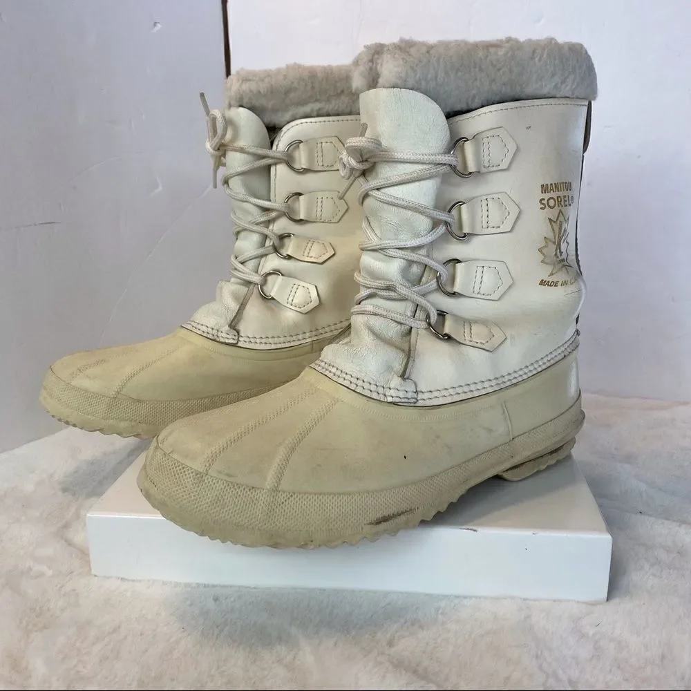 Sorel Manitou Made in Canada Vintage Caribou Winter White Boots Size 9